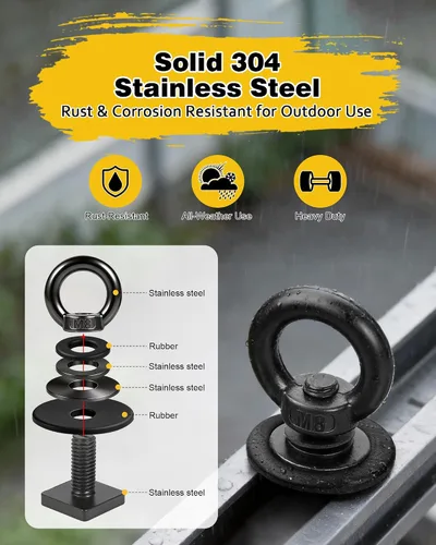 Vista 5 de Anclaje de amarre de montaje en T para portaequipajes de techo, perno de ojo en forma de anillo M8 resistente, tuercas de ojo en T de acero