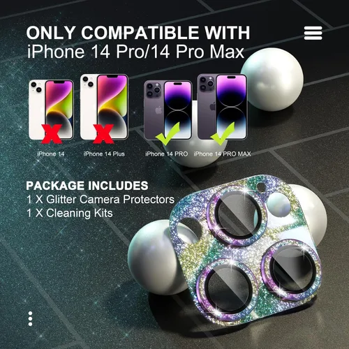 Vista 2 de Choiche Protector de lente de cámara para iPhone 14 Pro/iPhone 14 Pro Max, cubierta de cámara brillante con protector de pantalla de lente de vidrio