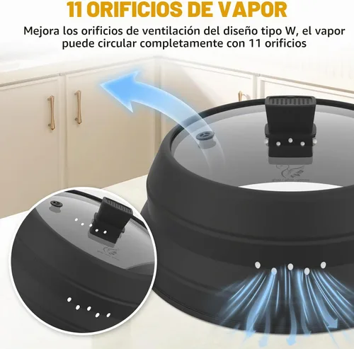 Vista 9 de Cubierta alta para salpicaduras de microondas, tapa protectora de vidrio de 5.8 pulgadas de altura con silicona plegable para plato de olla de Negro
