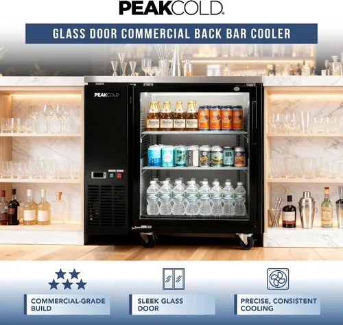 Vista 2 de PEAKCOLD - Enfriador comercial de barra trasera de 36 pulgadas, 1 puerta, puerta de cristal, color negro