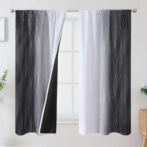 Vista 69 de Estelar Textiler Cortinas oscurecedoras beige y blanco grisáceo de 45 pulgadas de largo, cortinas graduadas con bloqueo de luz para baño, cortinas