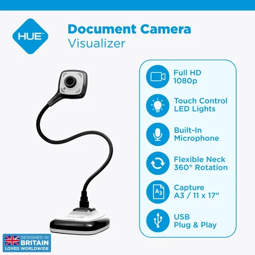 Vista 2 de HUE HD Pro USB Document Camera/Visualizer for Teachers/Classroom, Black Negro sin estuche de transporte