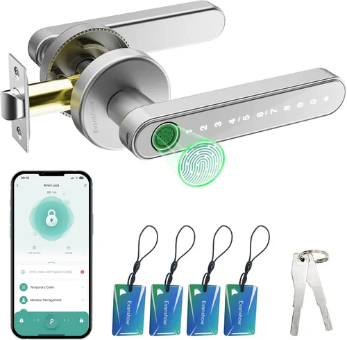 Vista 13 de Cerradura de puerta con huella dactilar, perilla biométrica de puerta con teclado sin llave, cerraduras de puerta para dormitorios, hogar, hotel