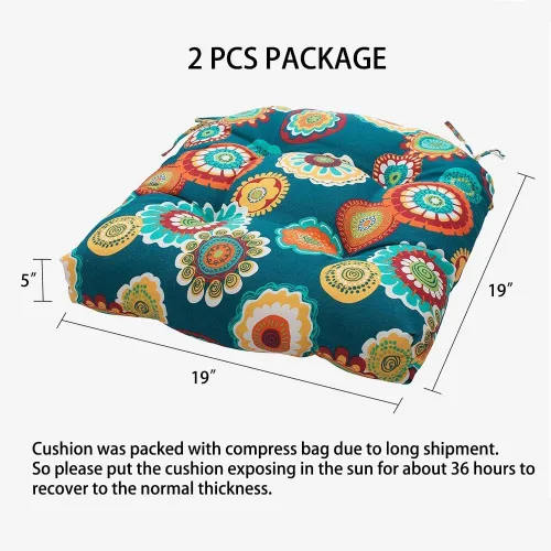 Vista 2 de Magpie Fabrics Juego de 2 cojines de asiento capitoné para exteriores e interiores con lazos, 19 x 19 pulgadas, impermeables, para silla de patio