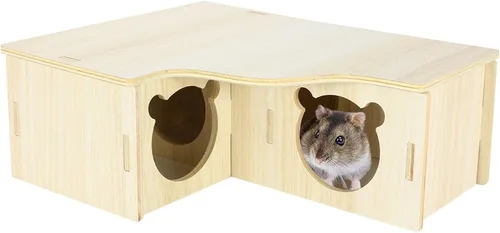 Vista 7 de Hámster de doble piso, cabaña de hámster de madera, escondite de hámsters sirios con panel acrílico para una observación clara, casa de ratón