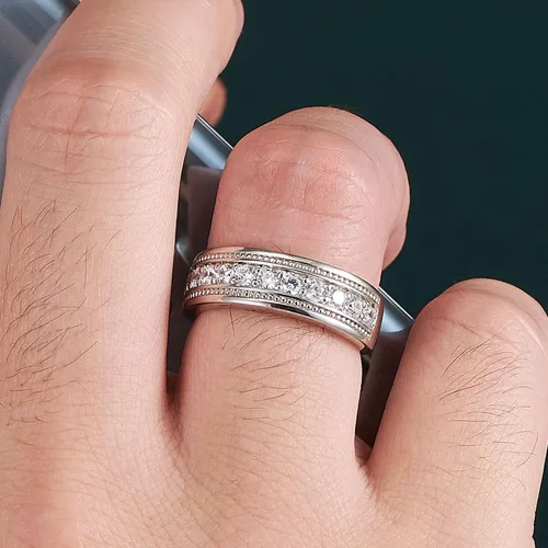 Vista 5 de SweetJew Anillo de boda para hombre, plata de ley 925, anillo de boda para él, 1 quilates, 11, redondo, 5A, circonita cúbica, anillos de promesa