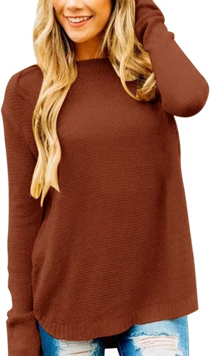 Vista 22 de MEROKEETY Suéteres de manga larga casuales para mujer 2025 con cuello redondo suelto, suéteres de punto estilo pulóver para otoño e invierno Beige