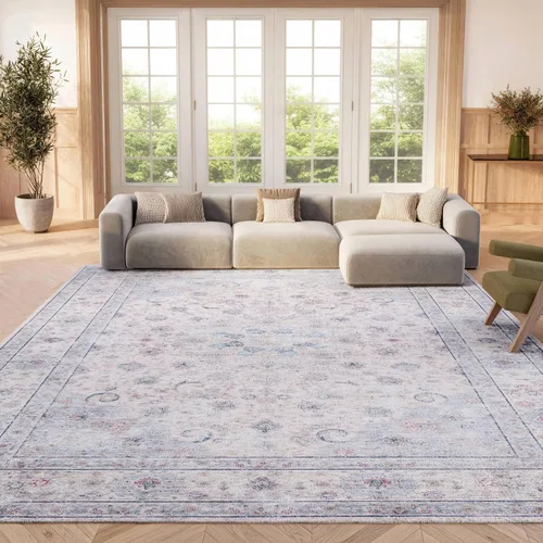 Vista 7 de SAFAVIEH Alfombra lavable Tucson Collection - 2 pies 6 pulgadas x 4 pies, beige y verde, antideslizante, ideal para zonas de alto tráfico