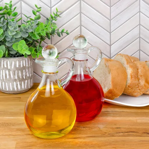 Vista 2 de Cornucopia Brands Vinagre y vinagre de vidrio (juego de 2); dispensadores de aceite redondos de 8 onzas/botellas de aderezo para ensaladas
