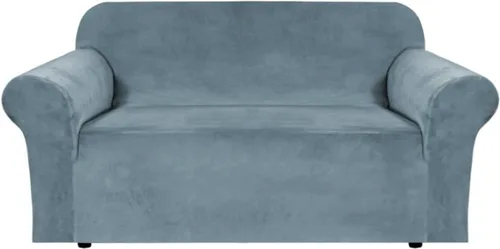 Vista 99 de H.VERSAILTEX Fundas de terciopelo elástico para sofá de dos plazas, fundas para sofá de 2 cojines para sala de estar, fundas deslizables con correas