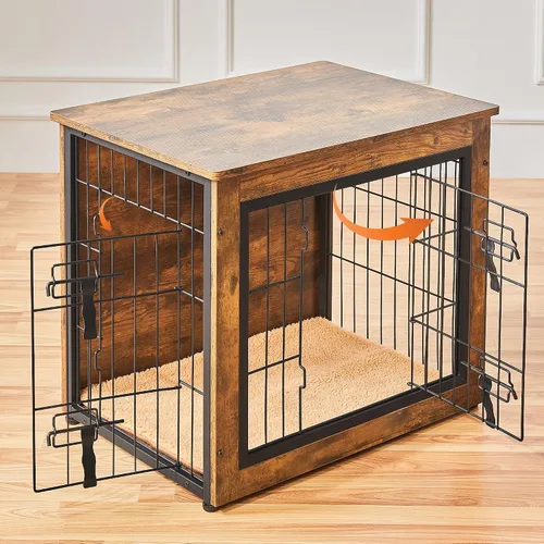 Vista 3 de Topeakmart Furniture Style - Jaula para perros, mesa auxiliar, jaula resistente para perros con paspartú, doble puerta, para perros