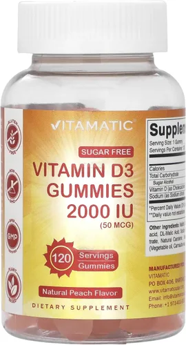 Vista 12 de Vitamatic Gomitas de Vitamina D3 sin Azúcar - 120 Gomitas a Base de Pectina - Gran Sabor - Huesos Saludables, Estado de Ánimo y Función del Sistema