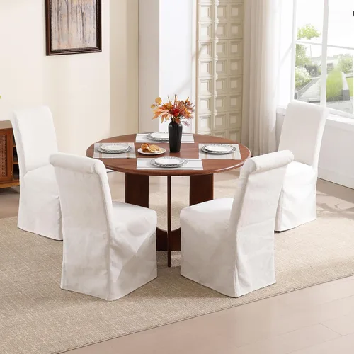 Vista 7 de Parsons - Juego de 2 sillas de comedor tapizadas con falda extraíble lavable, sillas de cocina con respaldo alto y patas de madera maciza, tela