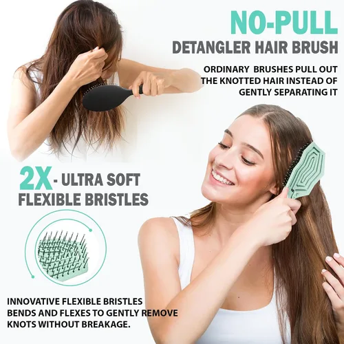 Vista 3 de Fiora Naturals Cepillo desenredante para el cabello, 100% cepillo desenredante biológico con cerdas ultrasuaves, se desliza a través de los enredos