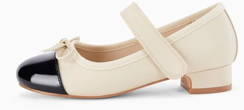 Vista 2 de Coutgo Zapatos de vestir para niñas, zapatos de princesa Mary Jane de tacón bajo con lazo de dos tonos para bodas, fiestas, zapatos de princesa