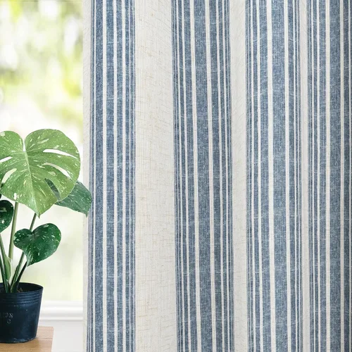 Vista 57 de DriftAway Chris Linen - Cortinas opacas con capa térmica y reductora de sonido, 63 pulgadas de largo para dormitorio, cortinas estampadas a rayas