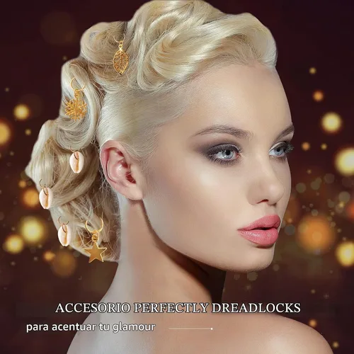 Vista 4 de 230 cuentas de joyería para el cabello, joyas de rastas para mujer, línea de cuerda dorada y plateada, anillos de metal para el cabello, dijes