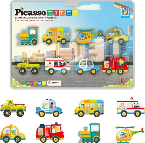 Vista 16 de PicassoTiles 8 figuras magnéticas de animales de granja, complemento de 8 Animales de granja