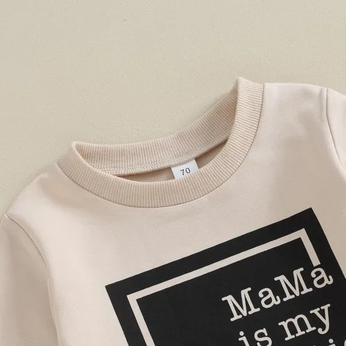 Vista 4 de Conjunto de ropa de 2 piezas de sudadera de manga larga para bebé niña pequeña para otoño e invierno, C-caqui-3 & mamas Bestie