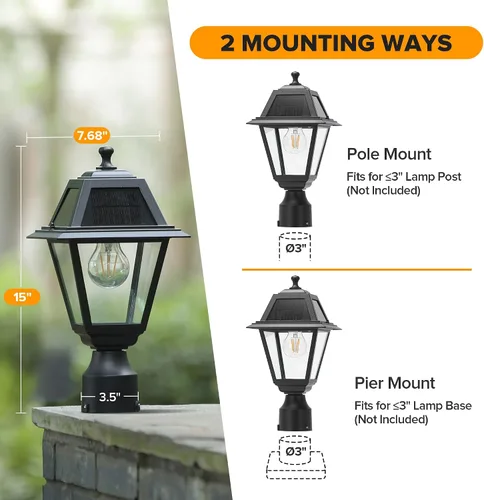 Vista 7 de LUTEC Luz de Poste Solar LED, Luz de Poste de Lámpara Solar de Aluminio Fundido, Cabezal de Luz de Poste Impermeable del Atardecer al Amanecer, 200