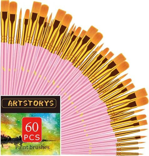 Vista 9 de Juego de pinceles de pintura, 30 piezas de pinceles de pintura para pintura acrílica, pincel de pintura al óleo, acuarela y acrílica, pinceles