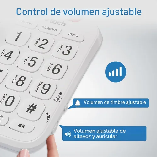 Vista 6 de Teléfono con cable VTech SN1107 con botones sobredimensionados de alto contraste, dígitos parlantes para personas mayores, marcación rápida de 10