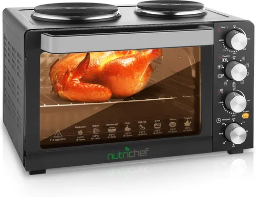Vista 2 de NutriChef Horno de convección de cocina de 30 cuartos + quemador de hierro fundido doble Elite Gourmet EDB-302BF