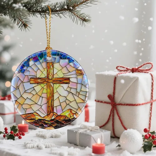 Vista 6 de Adorno de Cruz Católica, Adornos de Navidad Cristianos, Adornos de Árbol de Navidad, Decoración Religiosa de Vacaciones Regalos para Cristianos