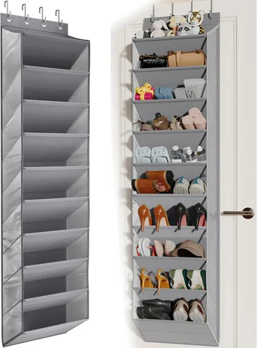 Vista 12 de Mefirt - Zapatero sobre la puerta para armario para más de 18 pares, organizador de zapatos de puerta con grandes bolsillos transpirables, zapatero
