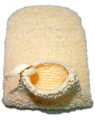 Vista 2 de Paquete de 2 guantes exfoliantes de fibra vegetal natural para ducha, guantes de baño de tela de rizo suave, guantes exfoliantes para el cuerpo