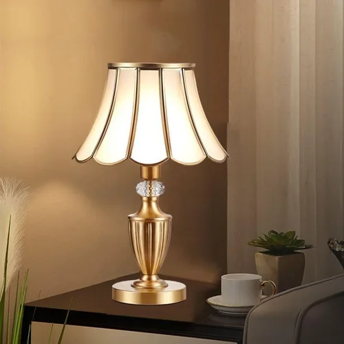 Vista 7 de Lámpara de mesa de latón lámpara de noche retro estudio pantalla de vidrio lámpara de mesa decoración del hogar lámpara de mostrador de mesita
