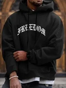 Vista 5 de WDIRARA Sudadera con capucha para hombre con estampado de letras y hombros caídos con cordón de manga larga