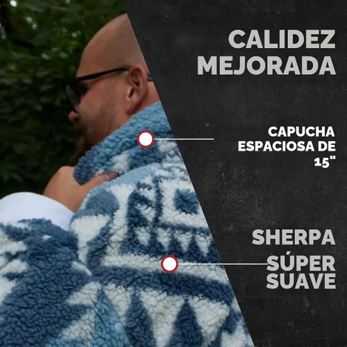 Vista 3 de Coleman Sudadera con Capucha de Manta Vestible de Gran Tamaño de Sherpa y Micro-Visón, Azul - Talla Única para la Mayoría Ultra suave, talla única