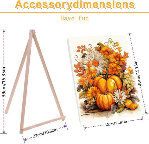 Vista 2 de Meothan Kits de pintura por números para adultos enmarcados, pintura de otoño por números para adultos principiantes, kits de pintura de calabaza