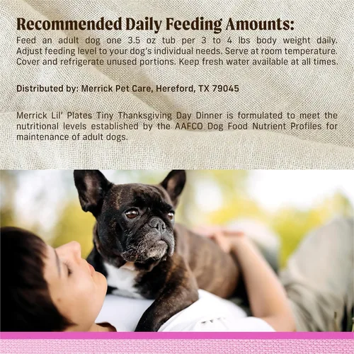 Vista 11 de Merrick Lil' Plates - Alimento húmedo sin cereales para perros pequeños, receta Tiny Thanksgiving Day Dinner, 12 envases de 3.5 onzas Natural, Grain