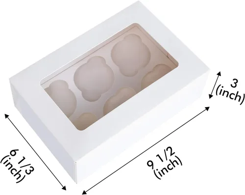 Vista 7 de ONE MORE Cajas para cupcakes con insertos para 6 soportes, cajas grandes de panadería estándar blancas de 9.5 x 6.3 x 3 pulgadas con ventana