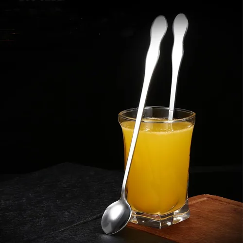Vista 6 de Juego de 8 cucharas mezcladoras de acero inoxidable con mango largo de 7.9 in para café, batidos, jugos, cócteles