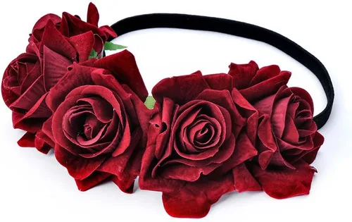 Vista 5 de Diadema de corona floral rosa guirnalda de flores para festival de boda Negro