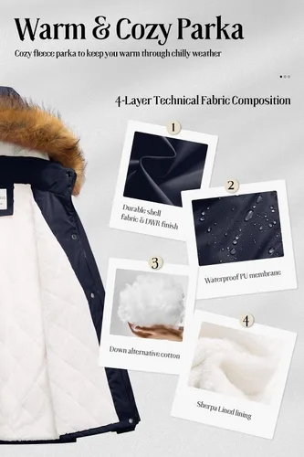 Vista 3 de Chrisuno Parka de invierno para mujer, forro polar suave, con cordón y capucha de piel sintética