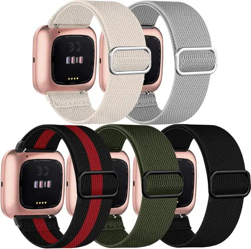 Vista 14 de Paquete de 5 bandas compatibles con Fitbit Versa 2 para mujeres/Versa Lite/SE, suave banda de nylon trenzada ajustable para un solo bucle