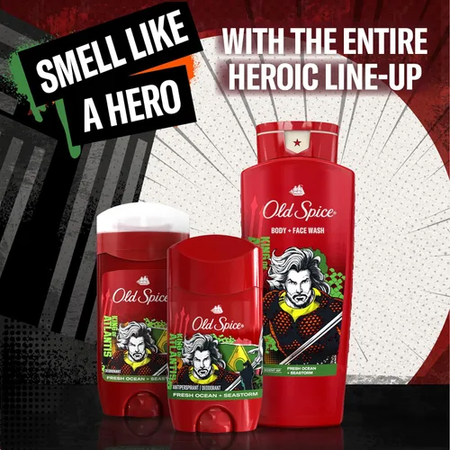 Vista 10 de Old Spice Paquete de gel de baño + desodorante antitranspirante, Aquaman King of Atlantis, frescura 24/7, Smell Like a Hero, Fresh Ocean + Seastorm
