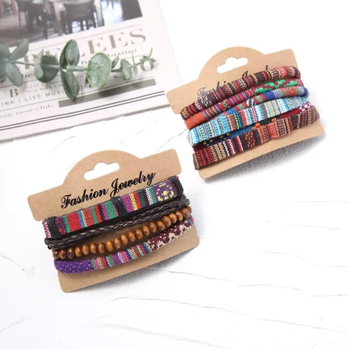 Vista 2 de HZMAN Mezcla de 6 pulseras envolventes para hombres y mujeres, pulseras étnicas tribales (mezcla de 6 envolturas)