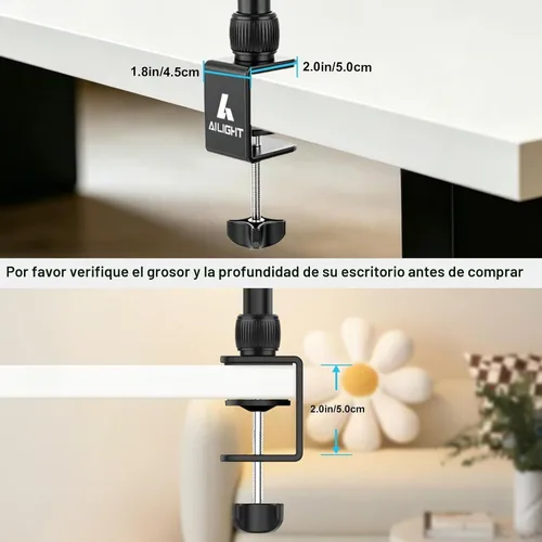 Vista 5 de Ailight Soporte de Montaje de Cámara Aérea para Escritorio, Soporte de Cámara Web de 15.75"-33.45" con Brazo Telescópico Ajustable de 2 Secciones