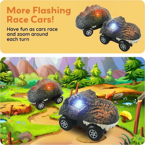 Vista 7 de PicassoTiles 2 piezas de camiones de pista de carreras Swift altamente detallados con dinosaurios en paquete al por mayor. Compatibles con kits