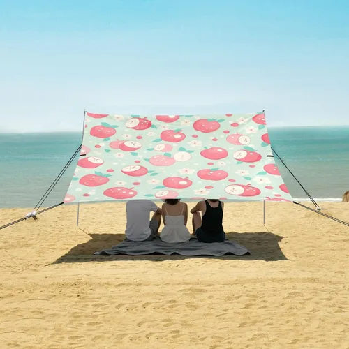 Vista 5 de Light Pink Apples Foldable Beach Tent UPF50 Water-Resistant Sun Shelter with Sturdy Poles, Sandbags and Shovel for Backyard and Camping