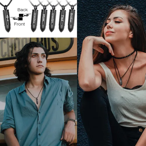 Vista 5 de 123 Pack Urn Necklace for Ashes for Women Men Cylinder Urn Locket Bullet Cremation Jewelry Fish Necklace for Ashes CZ Bar Cremation Jewlery for