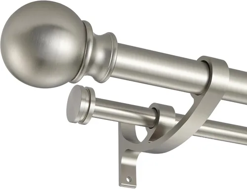 Vista 8 de Barras de cortina dobles con soportes de aluminio para ramo y remates redondos, barras de cortina de bronce antiguo para ventanas de 28 a 48