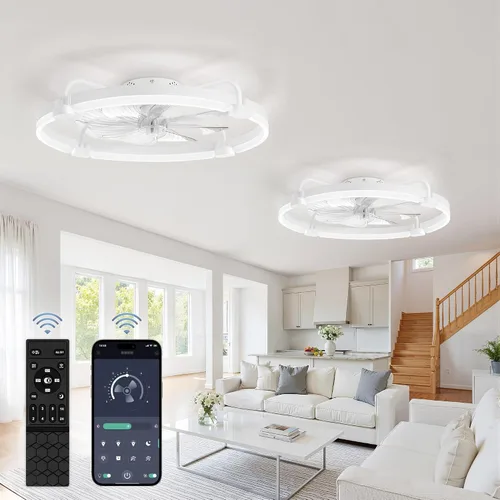 Vista 10 de LEDIARY Ventiladores de techo de 24" con luces y control remoto, luz LED de Dorado