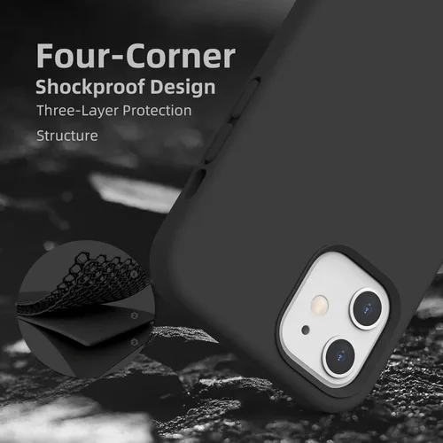 Vista 6 de Funda de silicona líquida compatible con iPhone 12/12 Pro, color negro [Protección contra caídas] [Resistente a los arañazos, a prueba de golpes]
