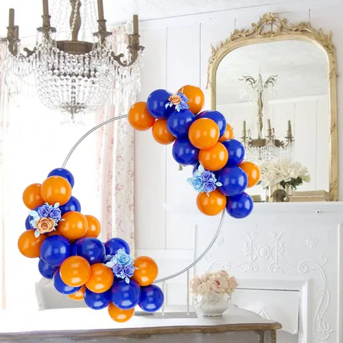 Vista 3 de Globos azules y naranjas, 50 unidades, globos de látex azules y naranjas, globos de fiesta azules y naranjas, decoración de cumpleaños para niñas